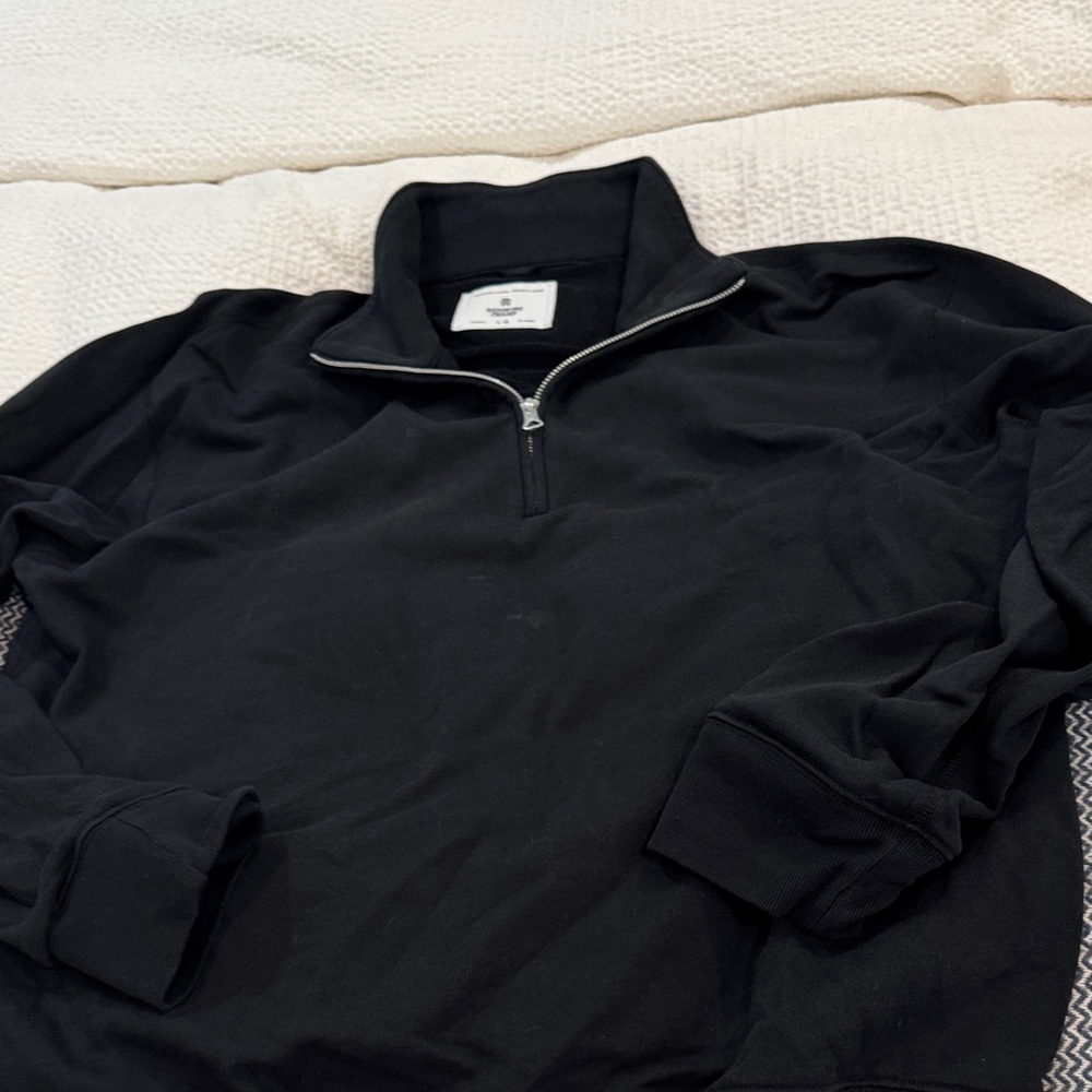 Reigning Champ Mock Black Half Zip-Up Sweatshirt, Worn A Few Times,Runs Big